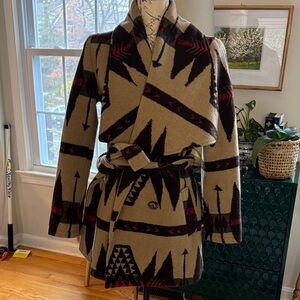 Montana Co Geometric Patterned Blanket Western Belted Coat
